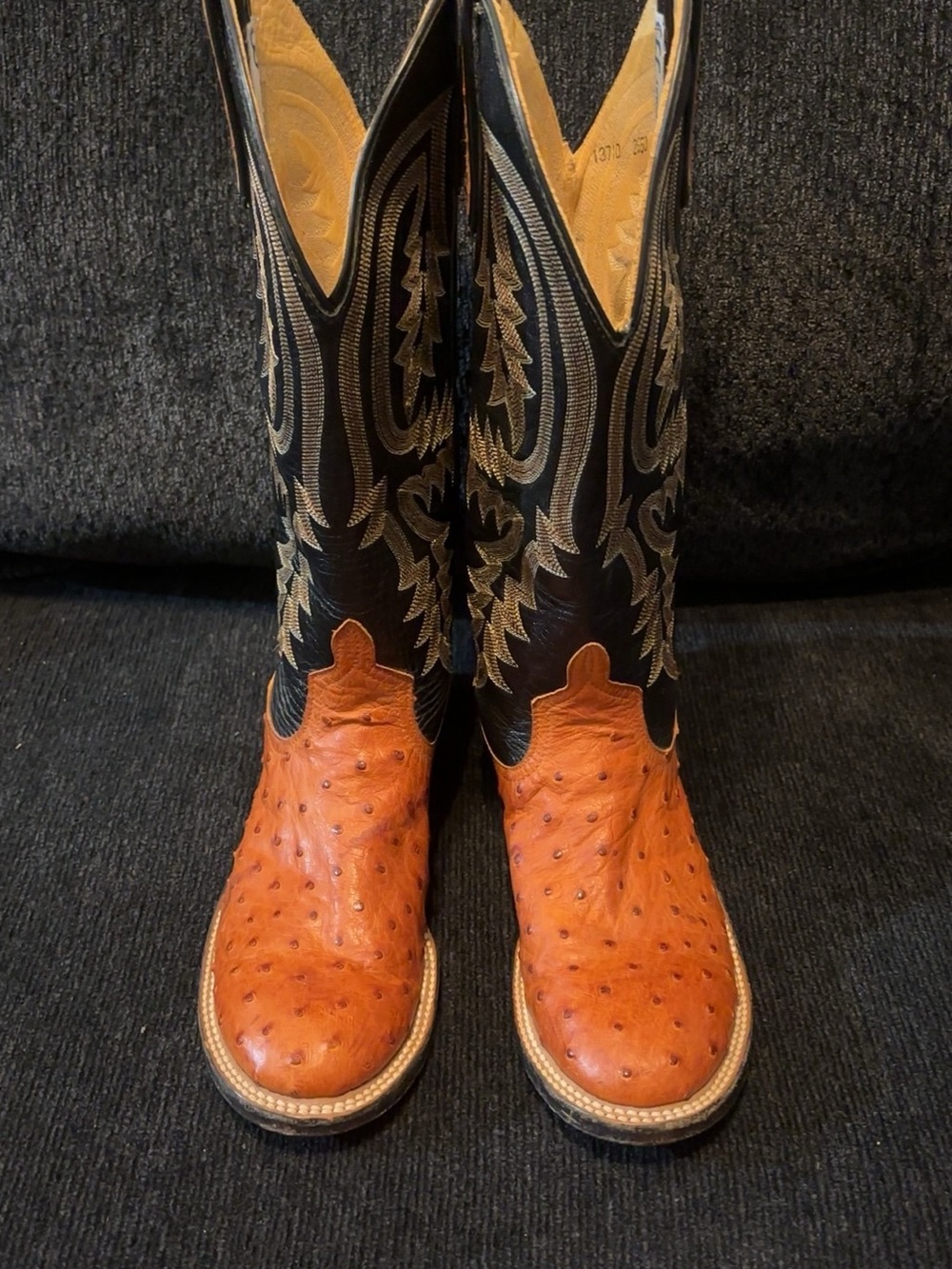 Anderson Bean Black Shaft with Tan Ostrich Toe Women's Heeled Western Boots